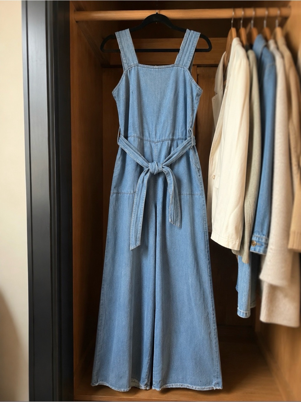 Boohoo Blue Denim Wide Leg Jumpsuit | US 8/UK 12